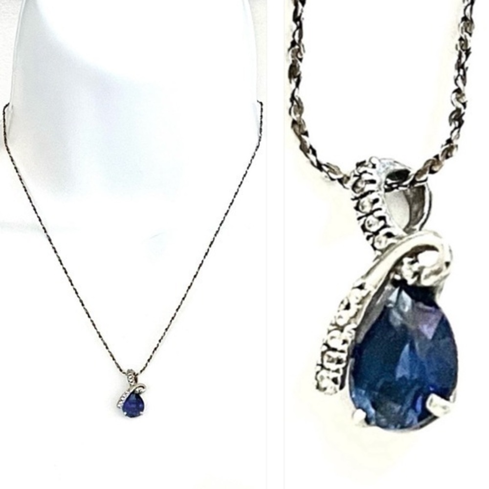 Vintage CHรTEAU D'ARGENT Sterling Silver Teardrop Crystal Pendant & Chain!
